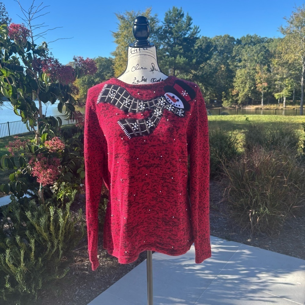 🎄 Vintage Mandal Bay Red Snowman Holiday Sweater – Size Large